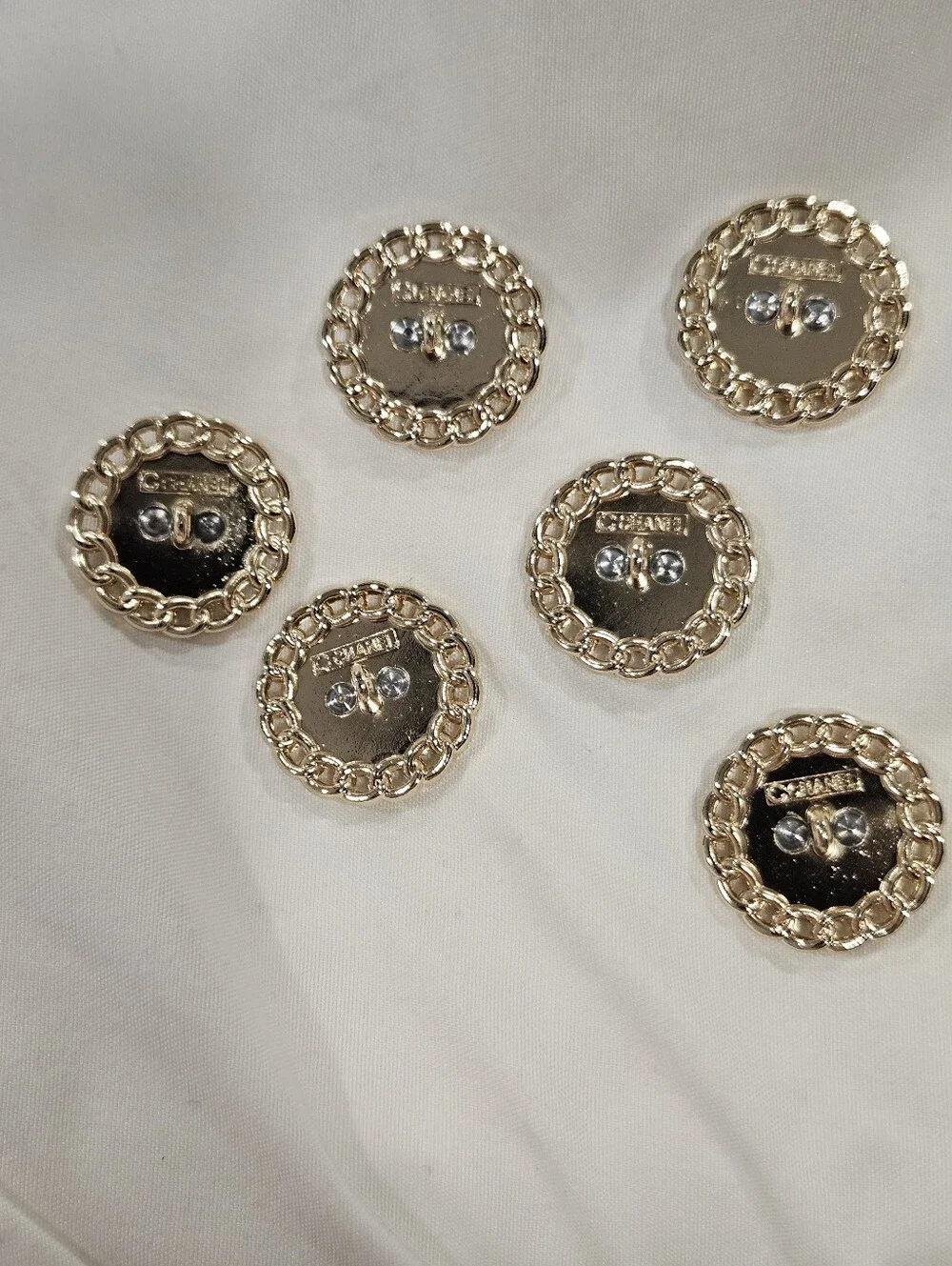 Chanel CC Logo Chain Border Buttons Set of 6 Black Gold Tone 22.8mm